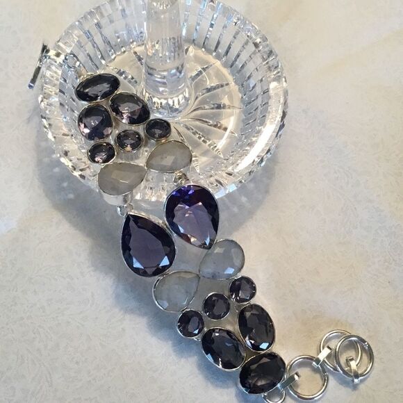 NWOT Sterling Moonstone & Iolite Adj. Bracelet - Picture 2 of 16